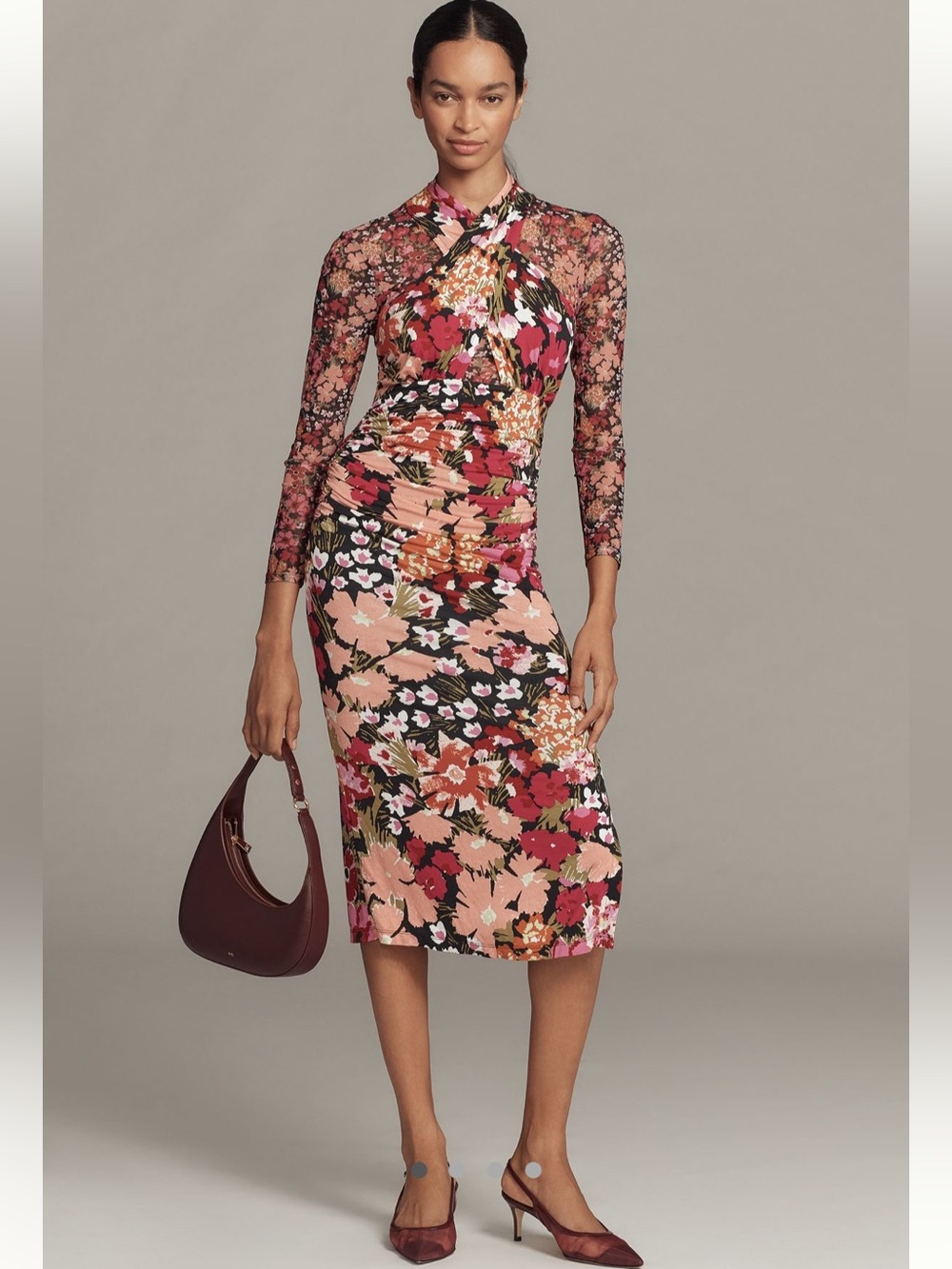 By Anthropologie Long Sleeve Halter Mesh Midi Dress NWT